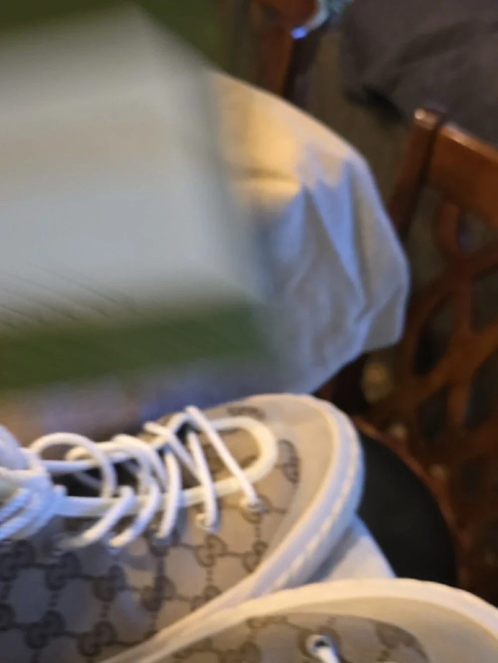 Gucci Beige GG Canvas High-Top Sneakers with White Laces